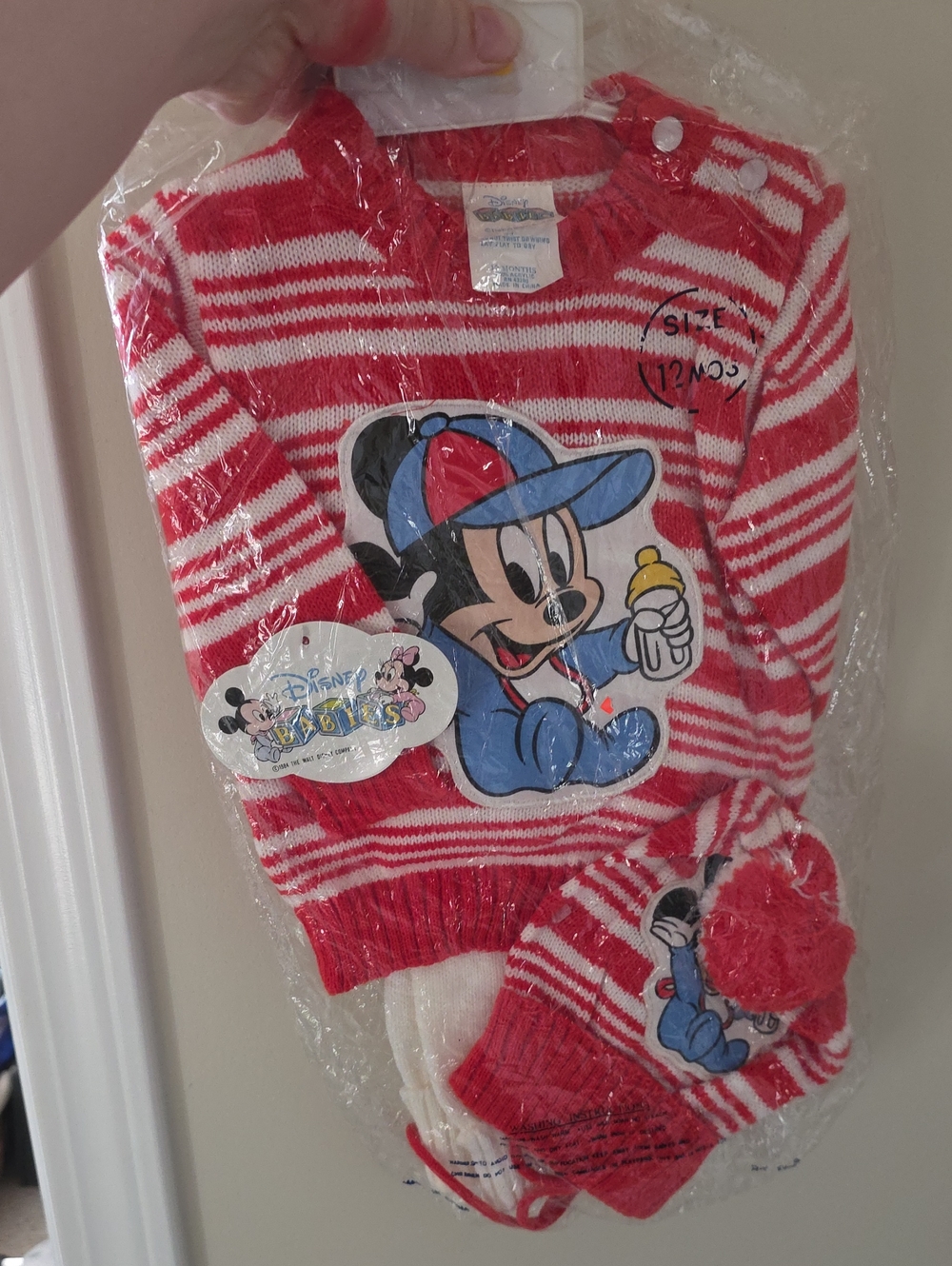 Disney Red and White Striped Mickey Baby Sweater Set